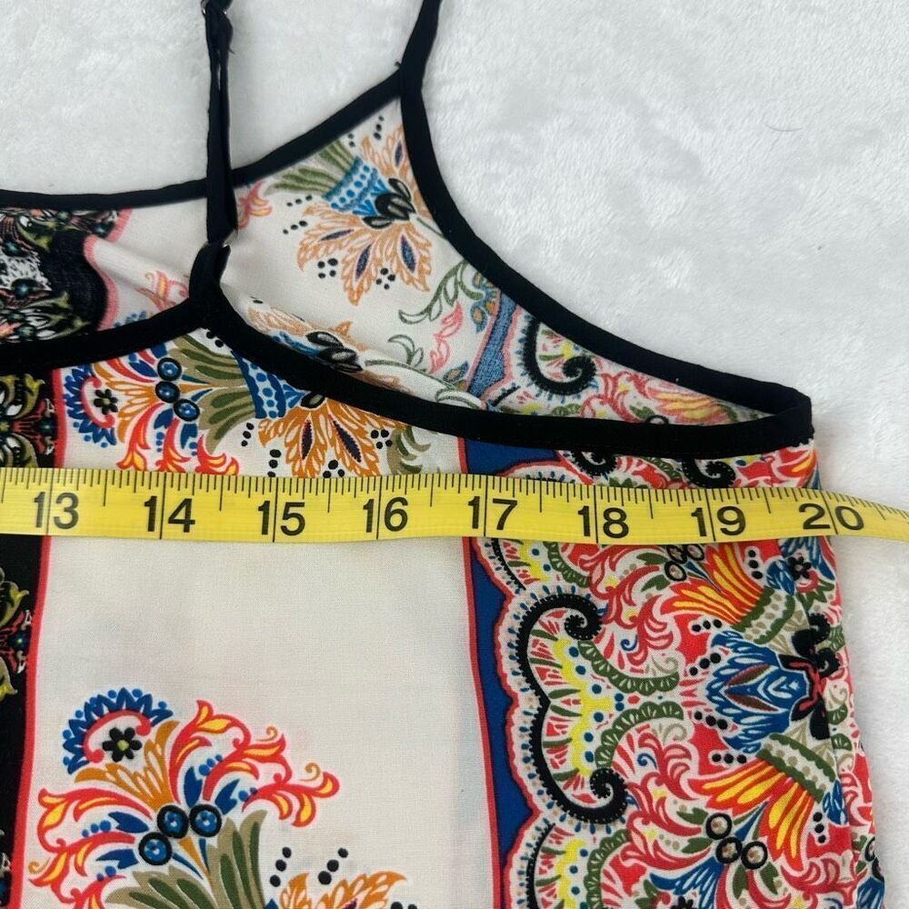 DR2 Women's L Printed Hankerchief Tank Orange Blue Paisley Medallion Boho Artsy - Picture 6 of 7